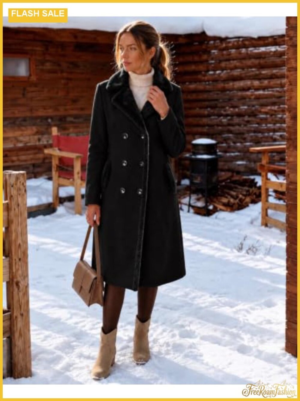 Wool Peacoat Double Breasted Long Winter Coat - Picture 2 of 4